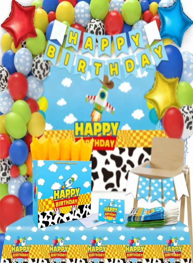 CHENRINDECO 13" Large Cartoon Story Birthday Gift Bag (Includes Card, Colored Paper, Envelope, and Stickers), Blue Sky and White Clouds Rocket Party Favor Bag, Toy-Themed Birthday Party Supplies - Image 3